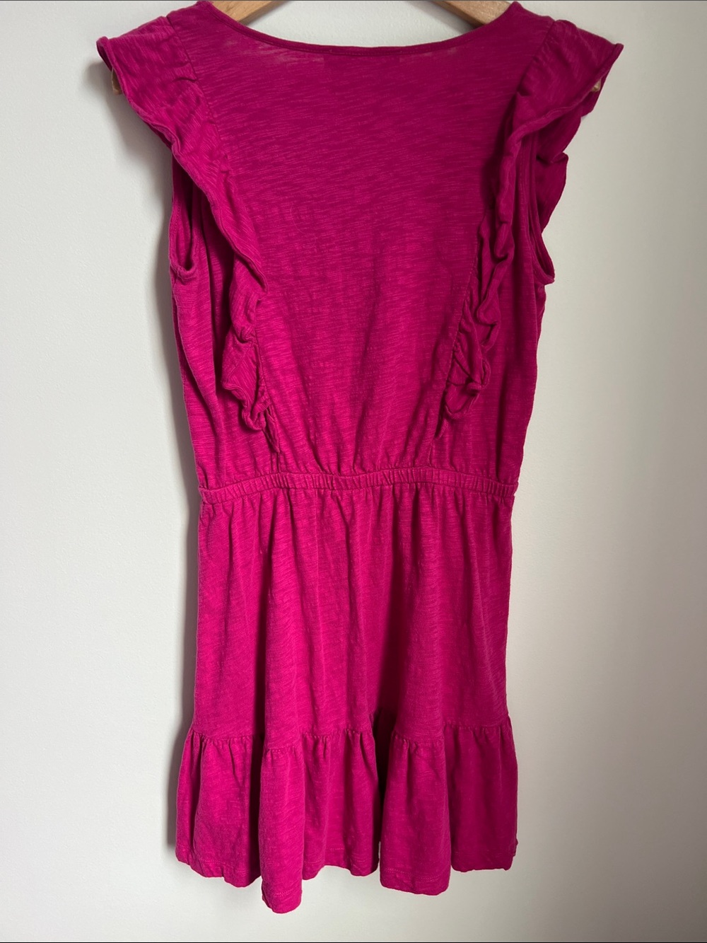 LOFT | Women’s Bright Fuchsia Ruffle Cap Sleeve 100% Cotton Summer Dress Size M - Picture 8 of 17
